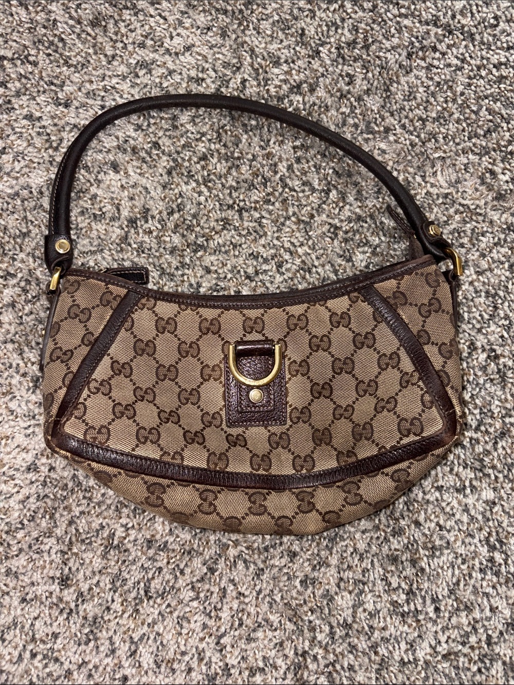 Vintage Gucci Brown GG Monogram Canvas Shoulder Bag with Gold Hardware